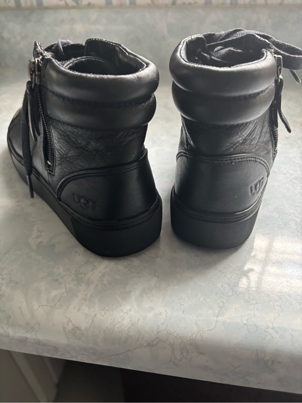 UGG Black Leather Ankle Boots - Zip Closure